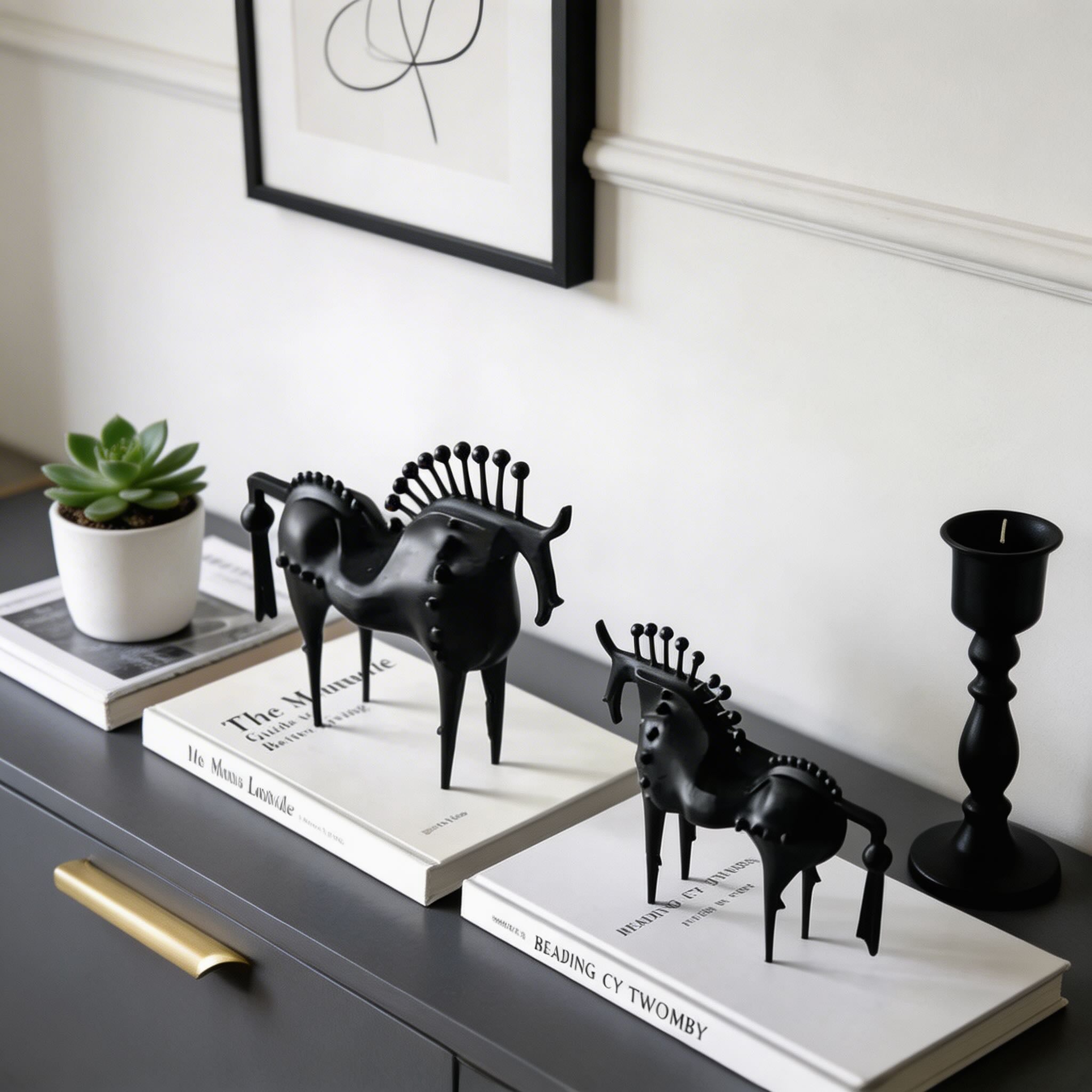 Modern Abstract Horse Statue Cast Iron Handmade Decorative Art Piece Black Finish | ribuella