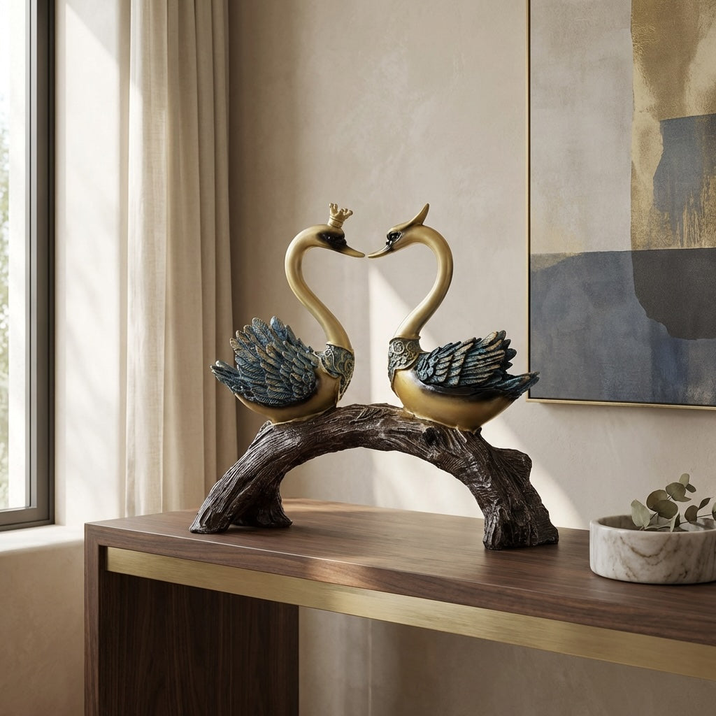 Modern Couple Swan Ornaments Ceramic Decorative Figurines for Living Room Home Decor | ribuella