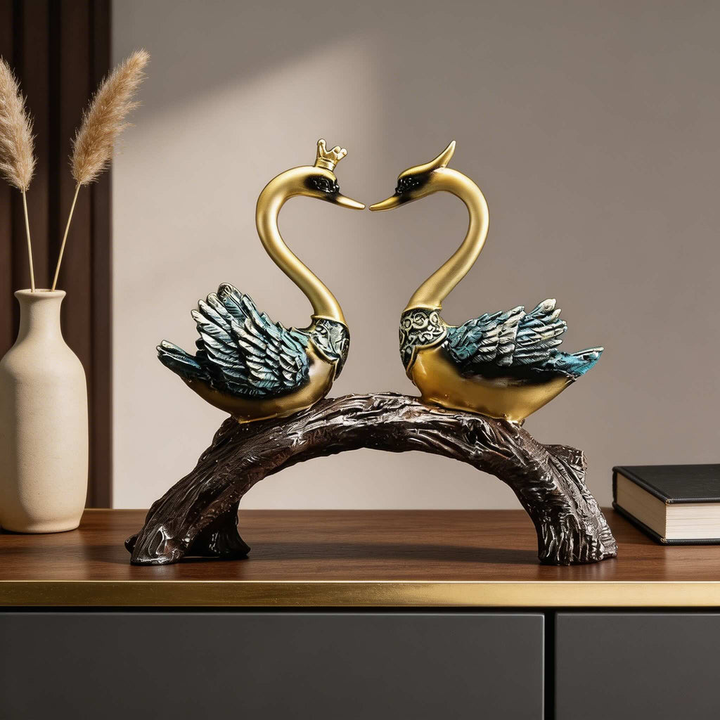 Modern Couple Swan Ornaments Ceramic Decorative Figurines for Living Room Home Decor | ribuella