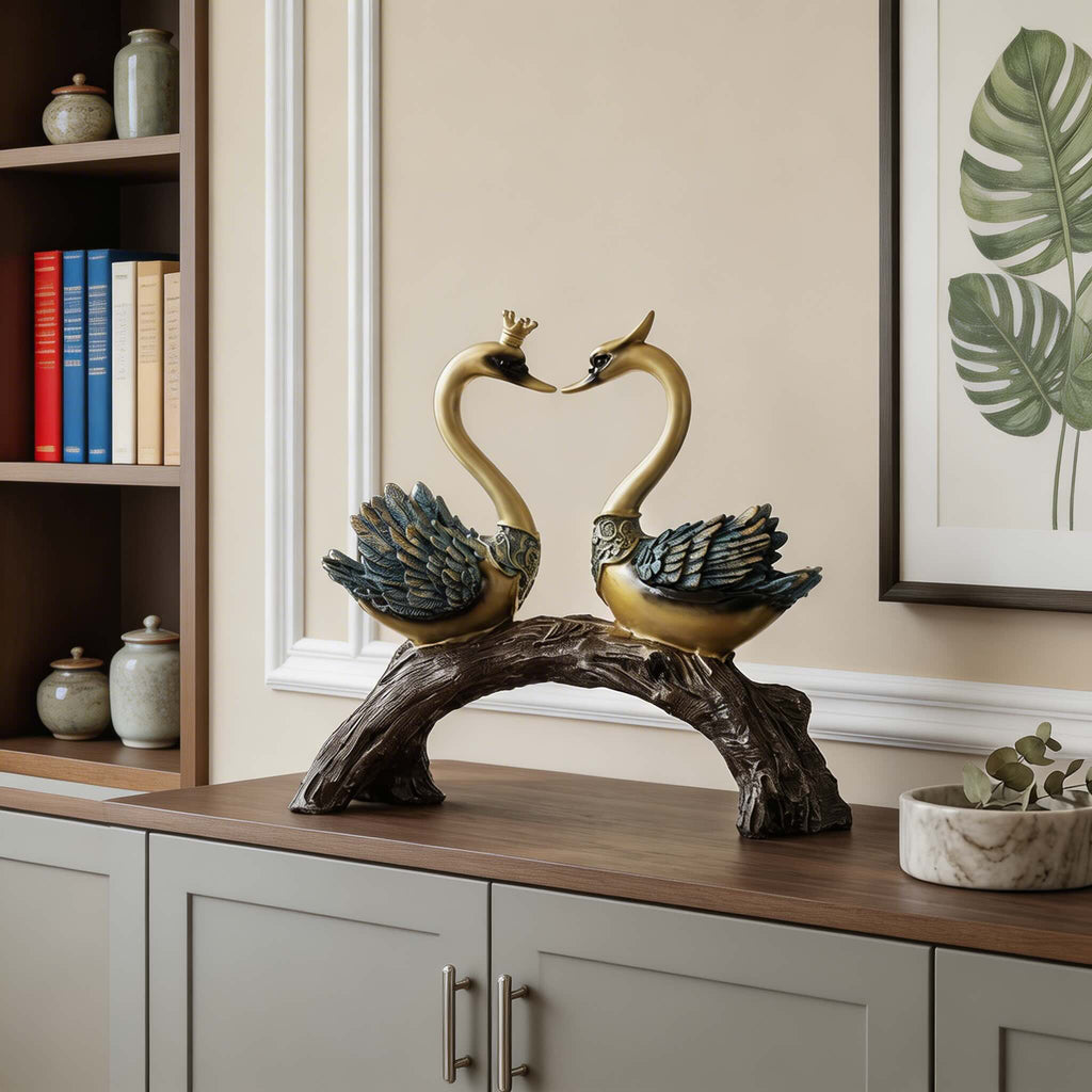 Modern Couple Swan Ornaments Ceramic Decorative Figurines for Living Room Home Decor | ribuella