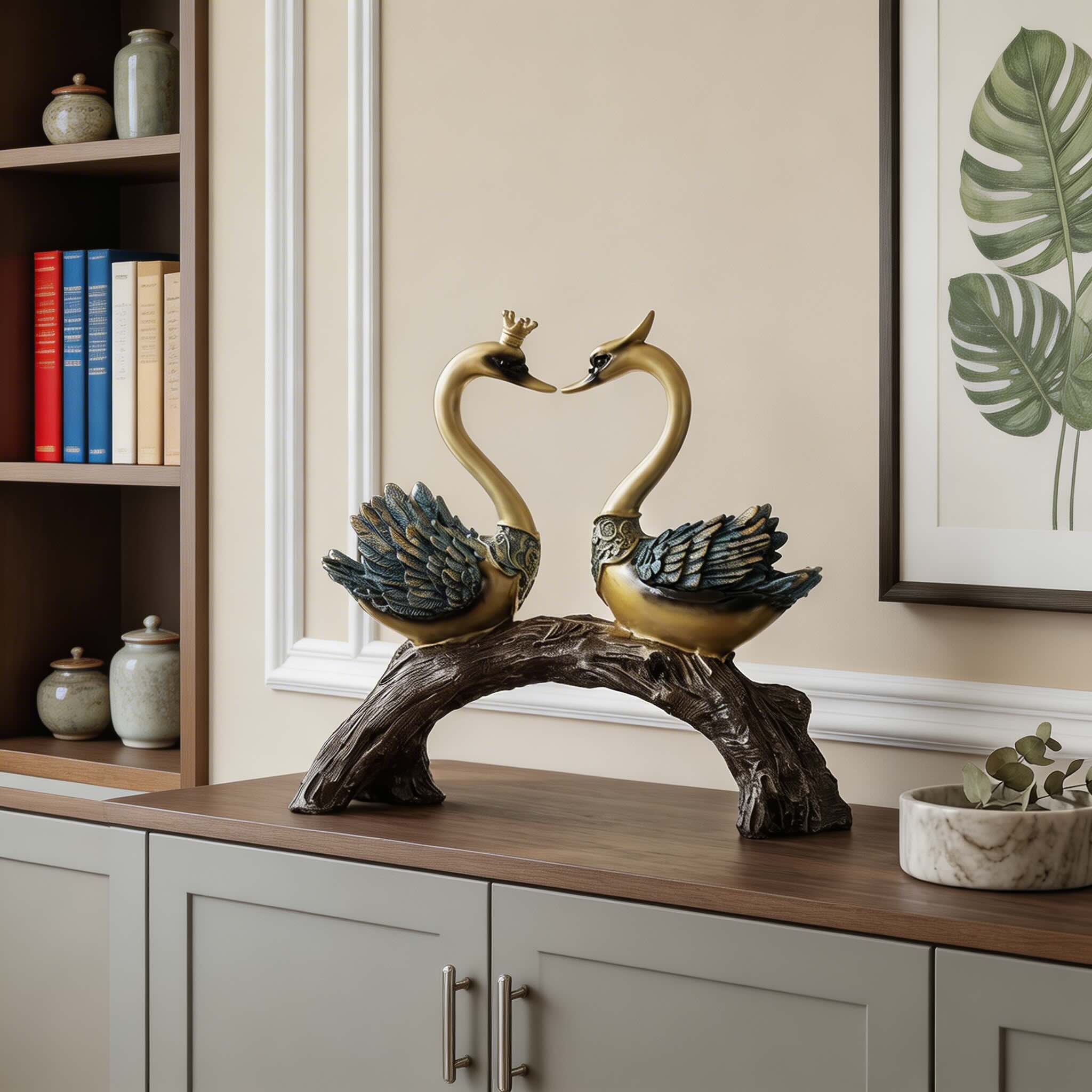 Modern Couple Swan Ornaments Ceramic Decorative Figurines for Living Room Home Decor | ribuella