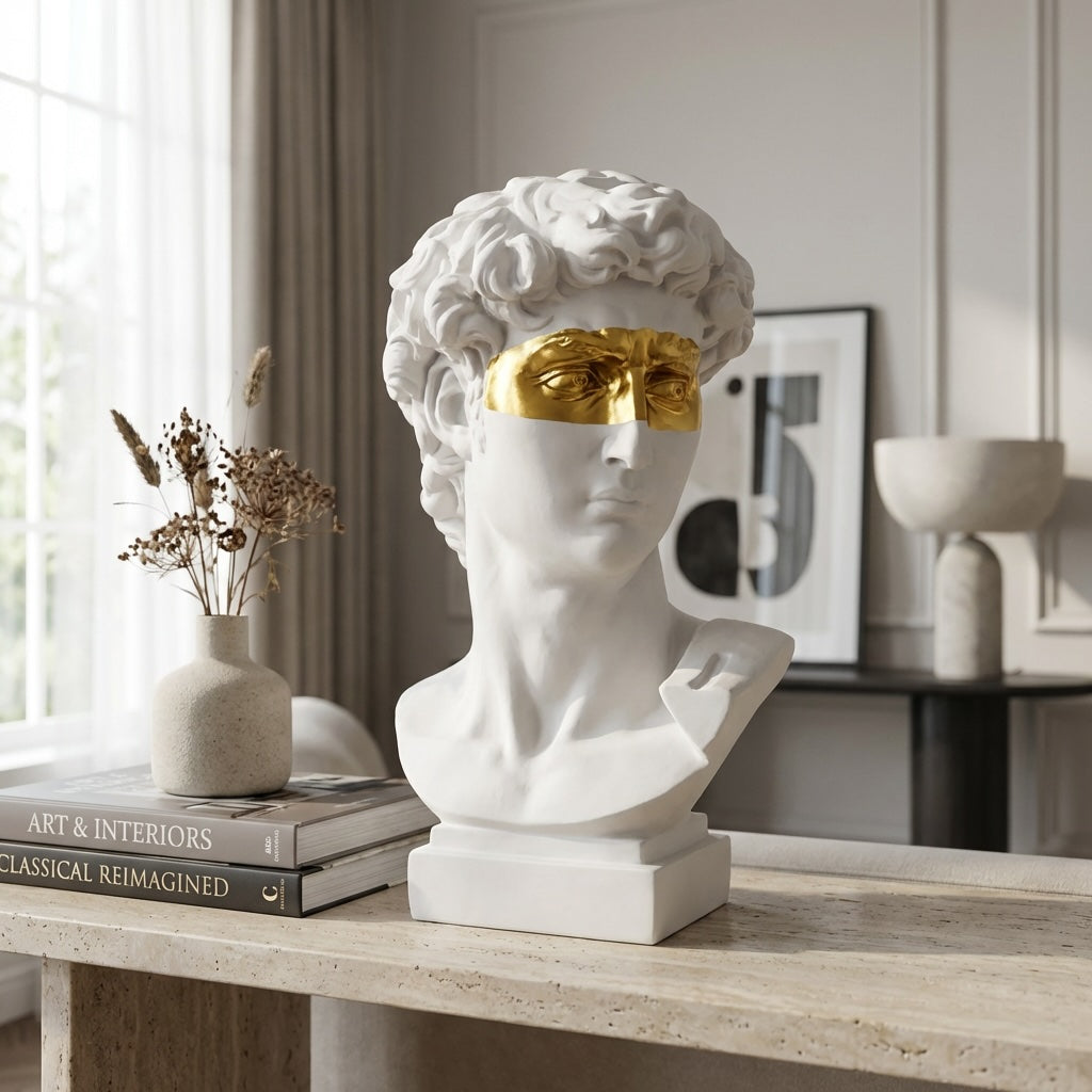Modern Abstract David Head Bust Sculpture Decorative Art Piece Hand-Carved Resin Unique Design | ribuella
