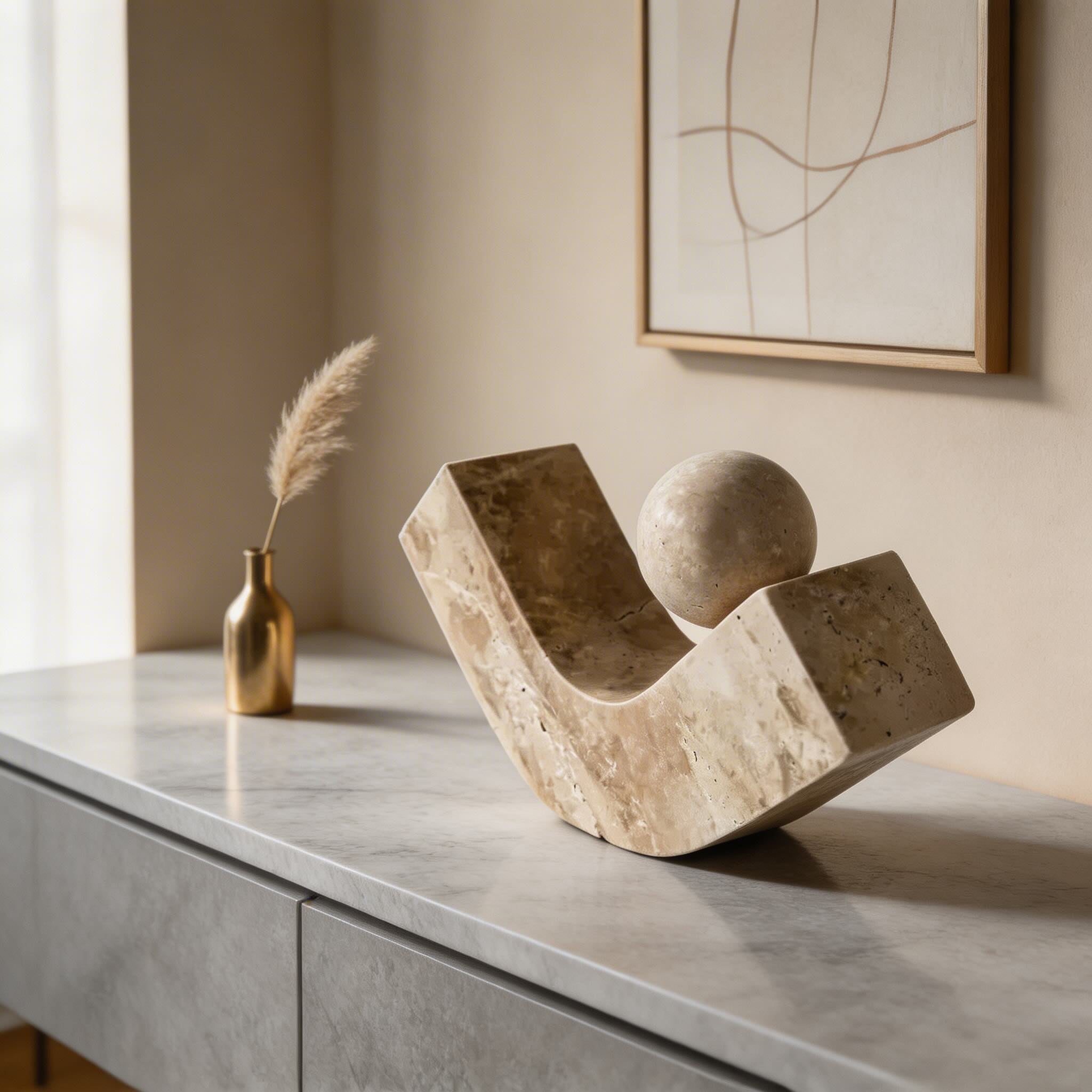 Moderne geometrische Schreibtischdekoration, Skulptur aus Naturstein und Harz mit minimalistischem Design für Zuhause und Büro | ribuella
