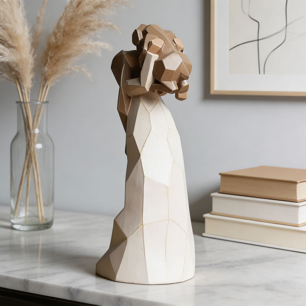 Geometric Resin Sculpture Cute Girl Hugging Dog Decorative Ornament for Home Desktop Display | ribuella