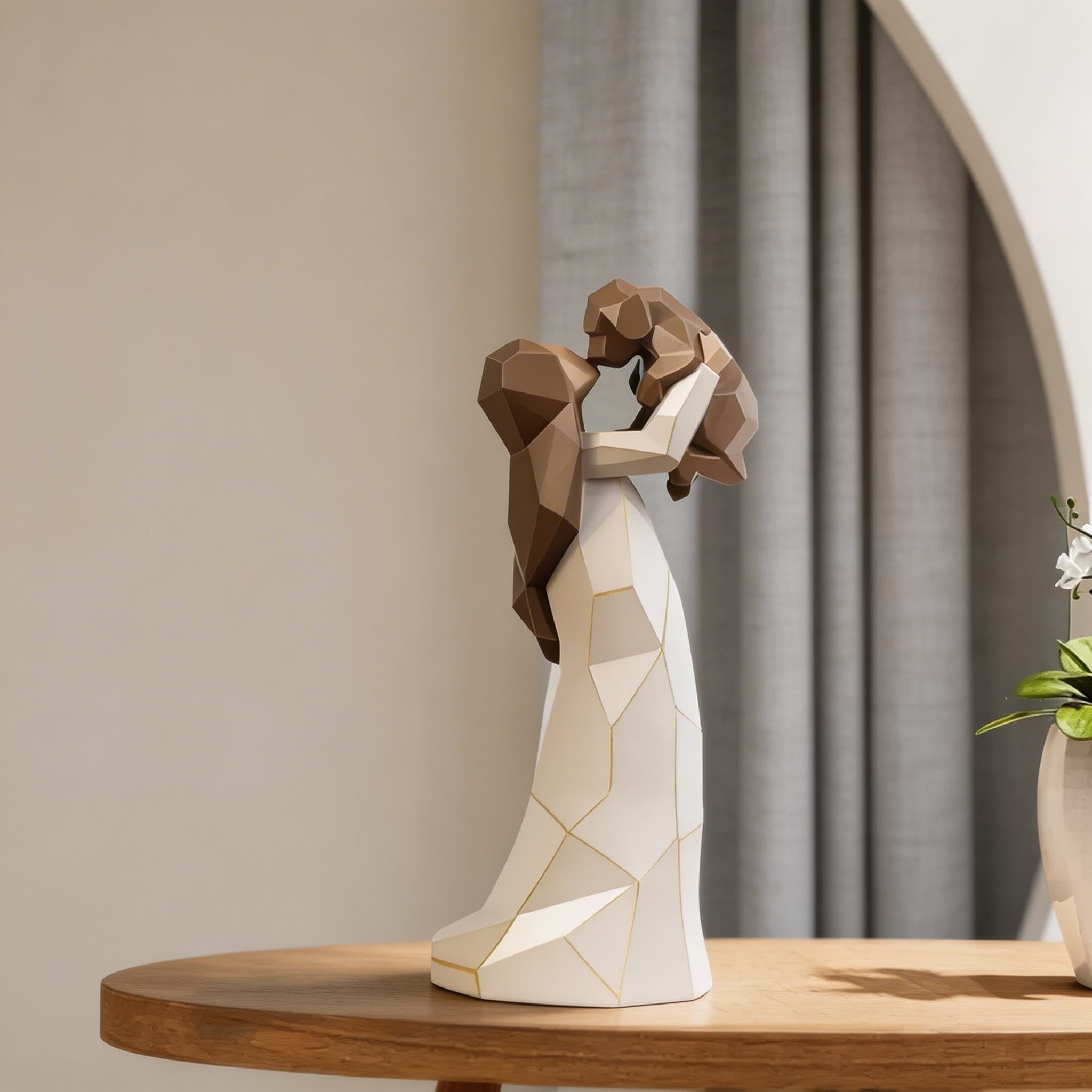 Geometric Resin Sculpture Cute Girl Hugging Dog Decorative Ornament for Home Desktop Display | ribuella
