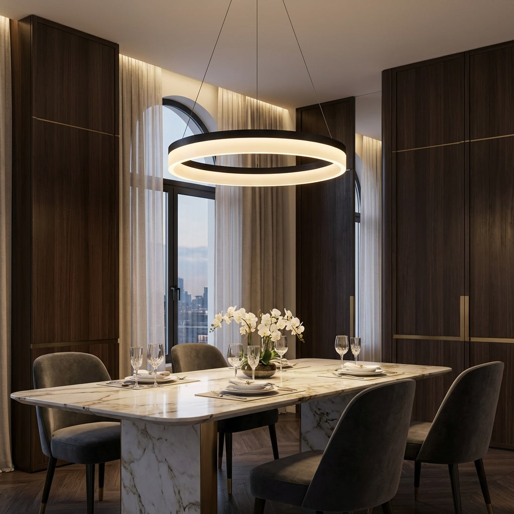 Modern Black Pendant Light Adjustable Aluminum Hanging Light with Dimmable LED and Acrylic Shade | ribuella