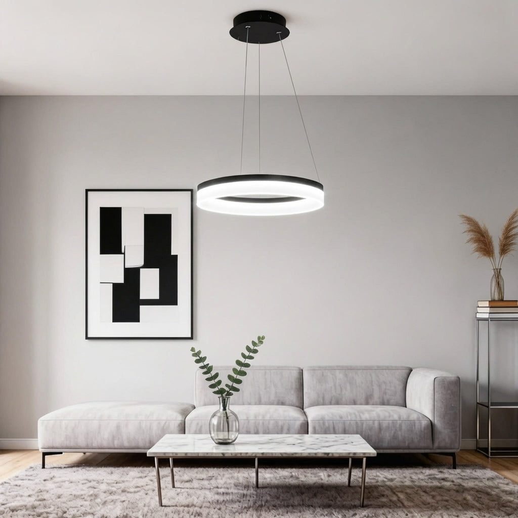 Modern Black Pendant Light Adjustable Aluminum Hanging Light with Dimmable LED and Acrylic Shade | ribuella