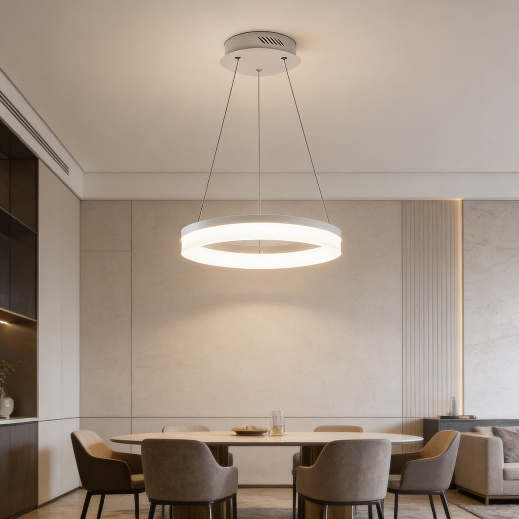 Modern Black Pendant Light Adjustable Aluminum Hanging Light with Dimmable LED and Acrylic Shade | ribuella