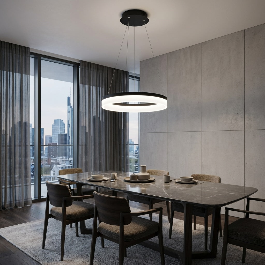 Modern Black Pendant Light Adjustable Aluminum Hanging Light with Dimmable LED and Acrylic Shade | ribuella