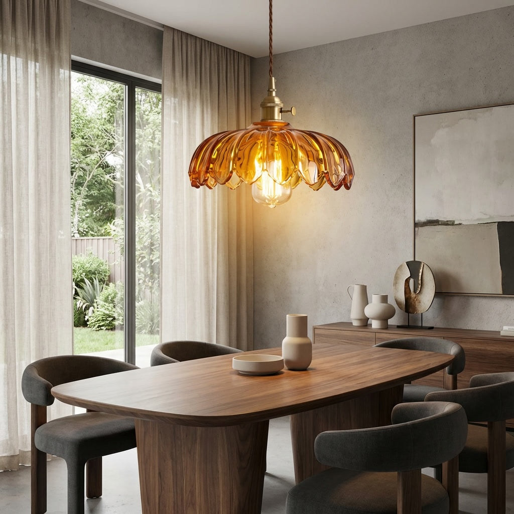 Verstellbare Mini-Pendelleuchte im nordischen Stil aus Glas mit floralem Design | ribuella