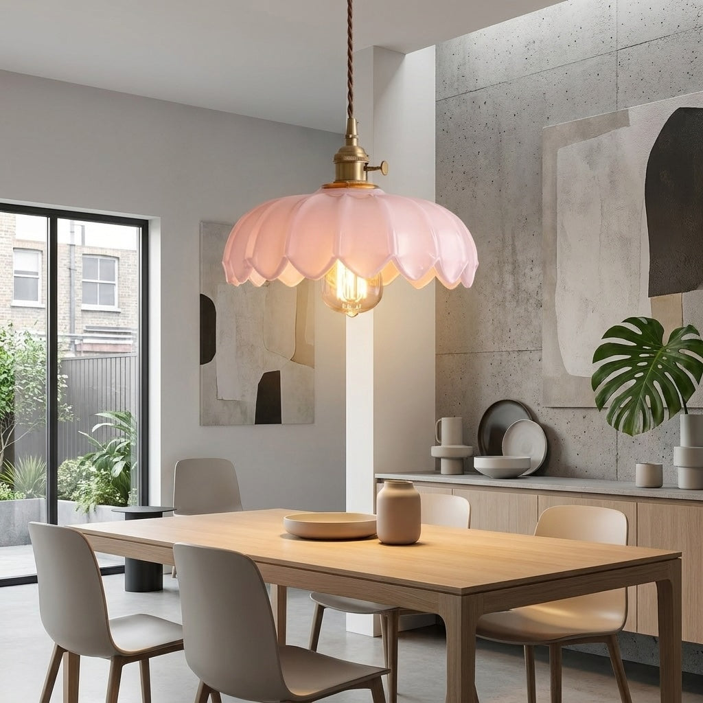 Verstellbare Mini-Pendelleuchte im nordischen Stil aus Glas mit floralem Design | ribuella