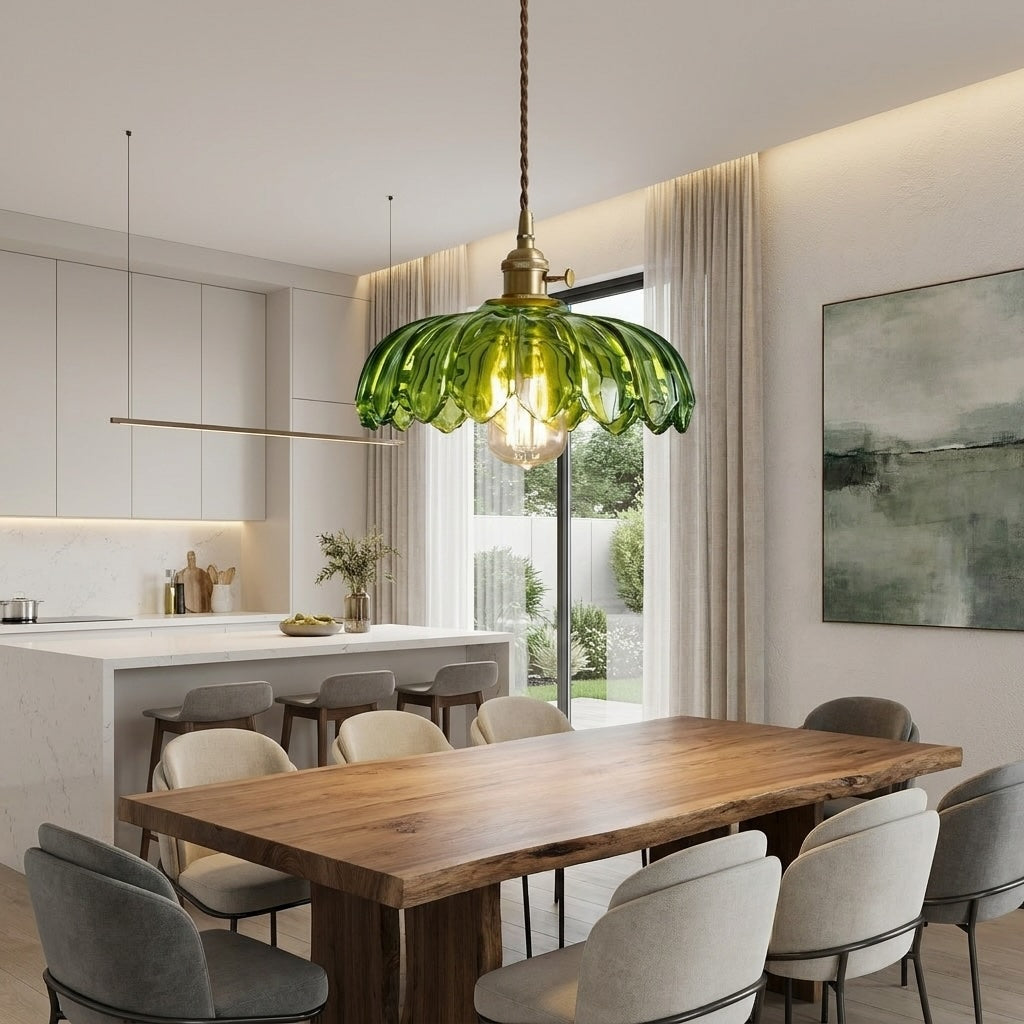 Verstellbare Mini-Pendelleuchte im nordischen Stil aus Glas mit floralem Design | ribuella