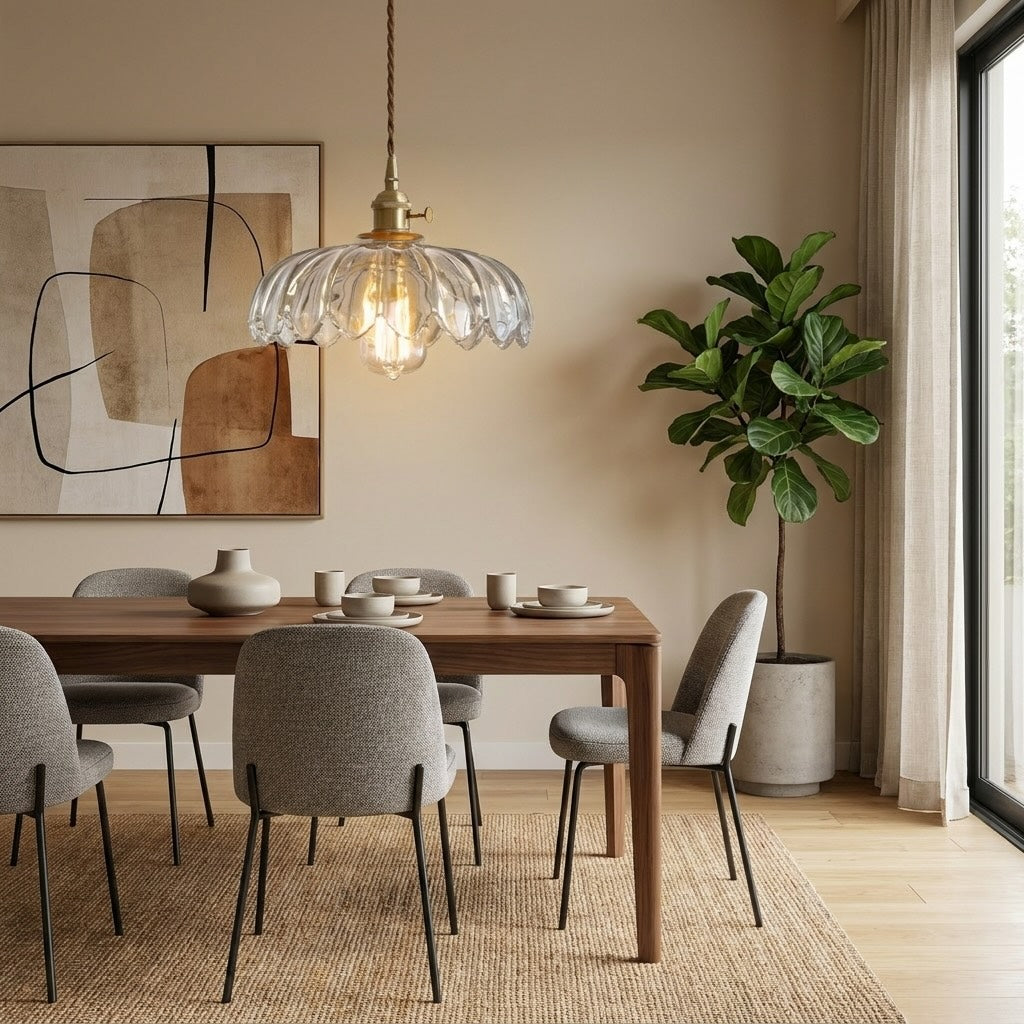 Verstellbare Mini-Pendelleuchte im nordischen Stil aus Glas mit floralem Design | ribuella