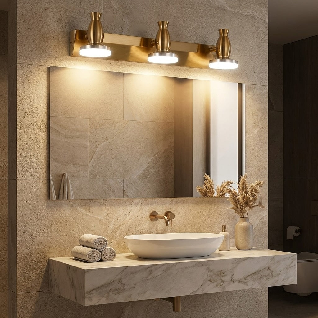 Moderne goldene Bad-Spiegelleuchte zur Wandmontage mit verstellbarer LED-Leuchte, 3/4-flammig | ribuella