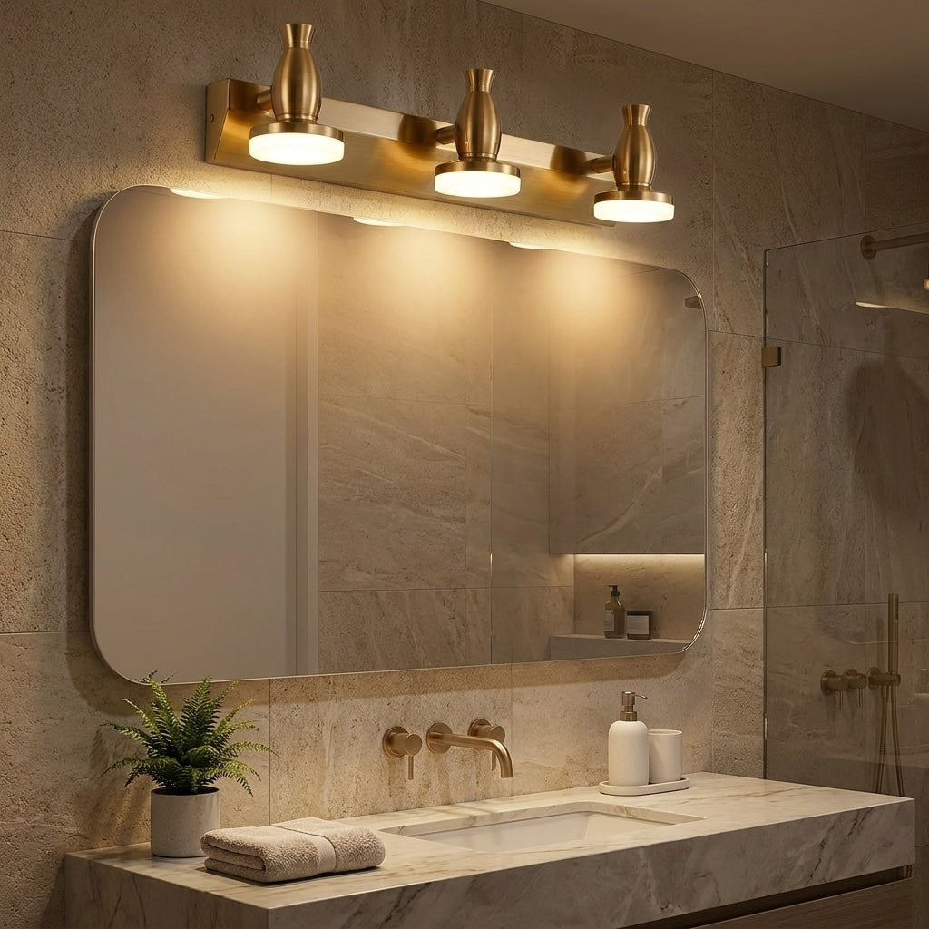 Moderne goldene Bad-Spiegelleuchte zur Wandmontage mit verstellbarer LED-Leuchte, 3/4-flammig | ribuella