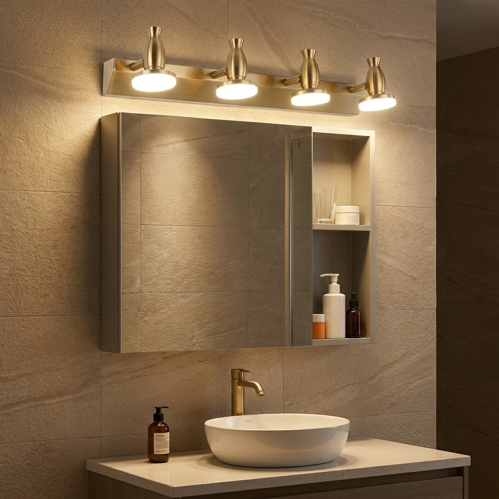 Moderne goldene Bad-Spiegelleuchte zur Wandmontage mit verstellbarer LED-Leuchte, 3/4-flammig | ribuella
