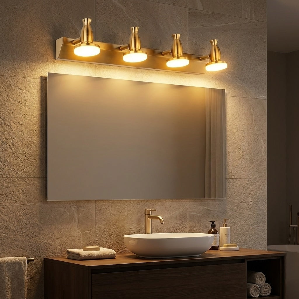 Moderne goldene Bad-Spiegelleuchte zur Wandmontage mit verstellbarer LED-Leuchte, 3/4-flammig | ribuella