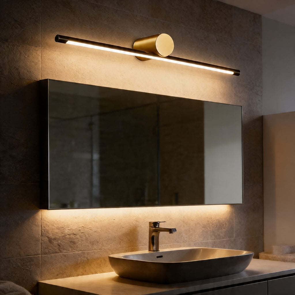 Moderne lineare LED-Wandleuchte für den Badezimmerspiegel, Leuchtenleiste zur Wandmontage aus Kupfer und Acryl, dimmbar | ribuella