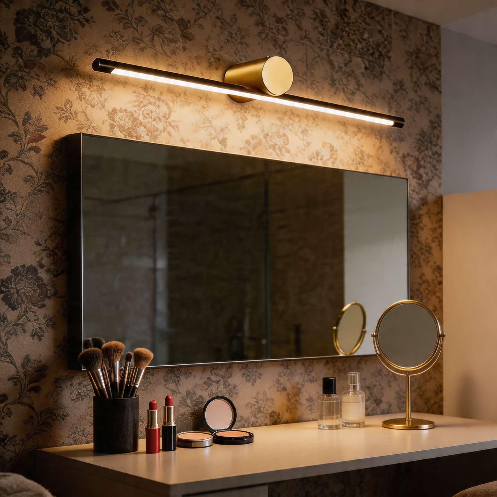 Moderne lineare LED-Wandleuchte für den Badezimmerspiegel, Leuchtenleiste zur Wandmontage aus Kupfer und Acryl, dimmbar | ribuella
