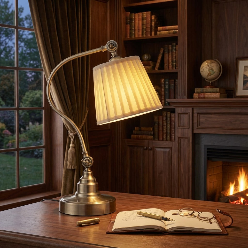 Industrial Desk Lamp Adjustable Iron Frame with Linen Shade and Multiple Light Directions | ribuella