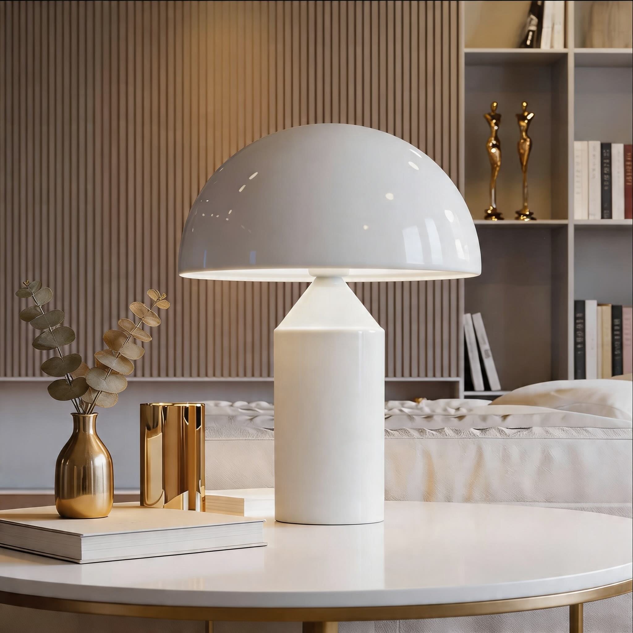 Modern Desk Lamp Adjustable Metal Base Mushroom Shade LED Light for Bedroom or Bedside Use | ribuella