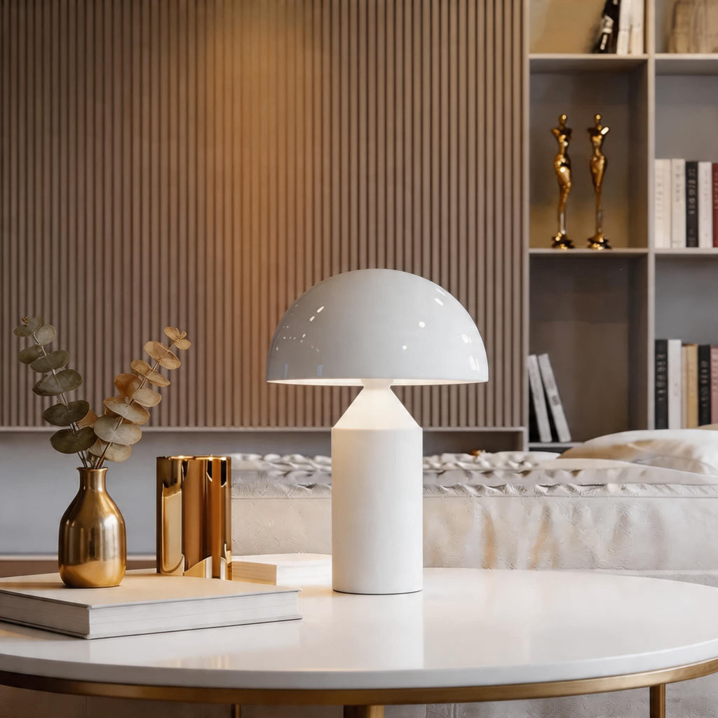 Modern Desk Lamp Adjustable Metal Base Mushroom Shade LED Light for Bedroom or Bedside Use | ribuella