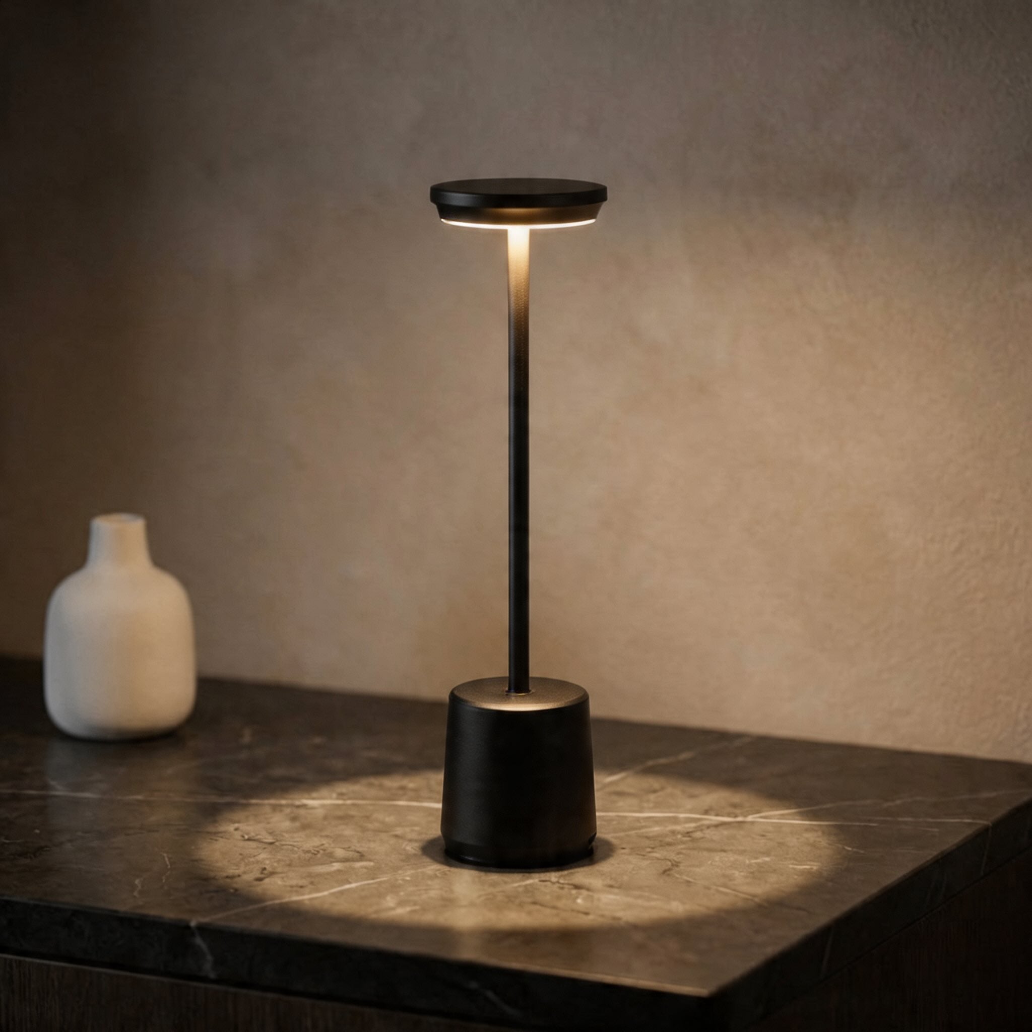 Lampă de masă LED modernă, design metalic fără fir, temperatură de culoare reglabilă, reîncărcabilă prin USB | ribuella