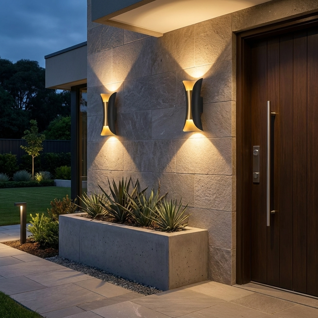 Moderne Up-and-Down-Wandleuchte aus Aluminium mit Glasschirm, LED-Bewegungssensor, wasserdichte Außen-Wandleuchte | ribuella