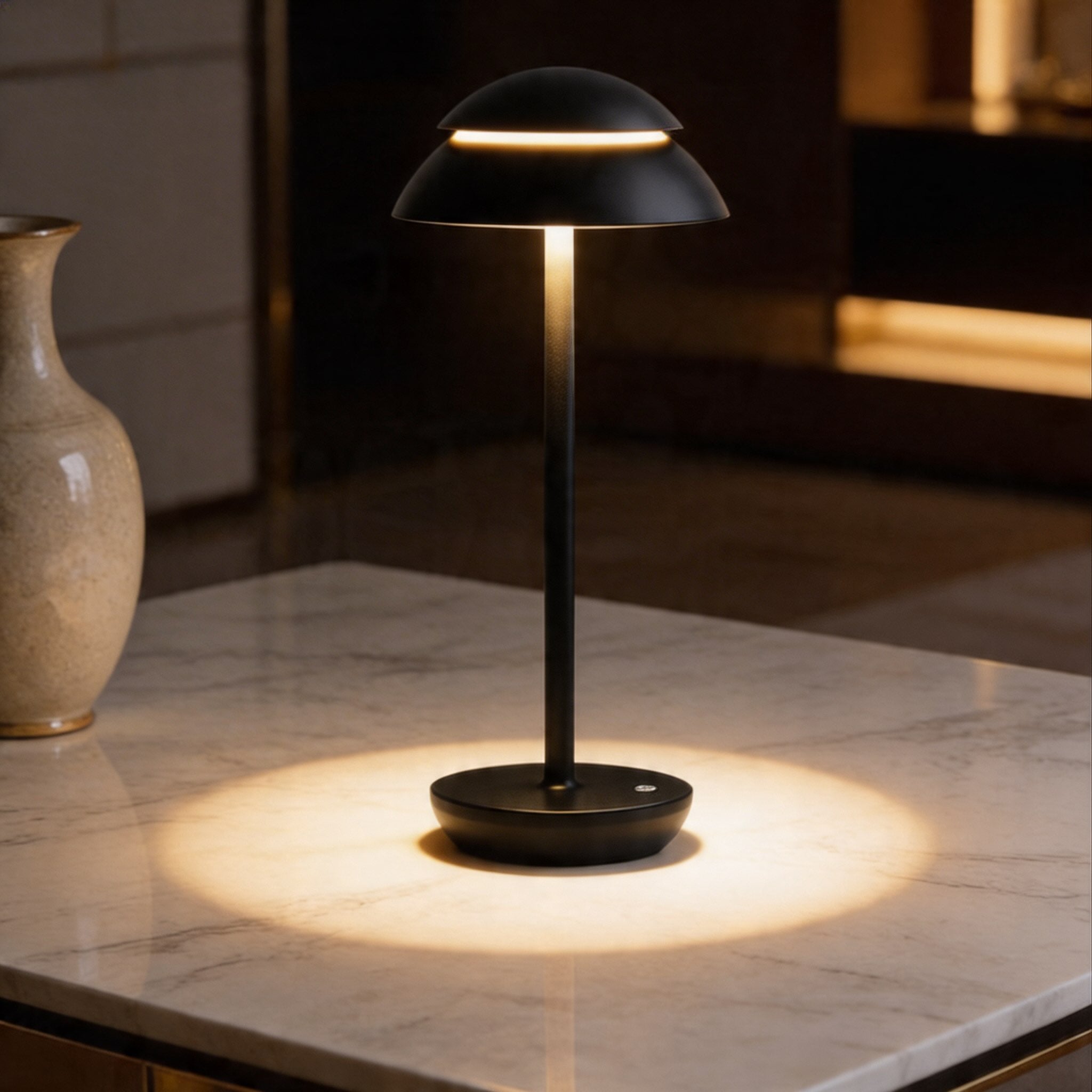 Lampă de masă modernă în formă de ciupercă, fără fir, din metal, cu LED reglabil, control tactil și 3 temperaturi de culoare | ribuella