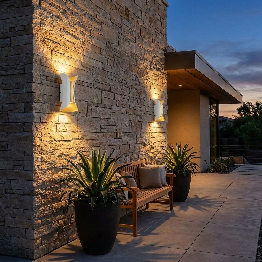 Moderne Up-and-Down-Wandleuchte aus Aluminium mit Glasschirm, LED-Bewegungssensor, wasserdichte Außen-Wandleuchte | ribuella
