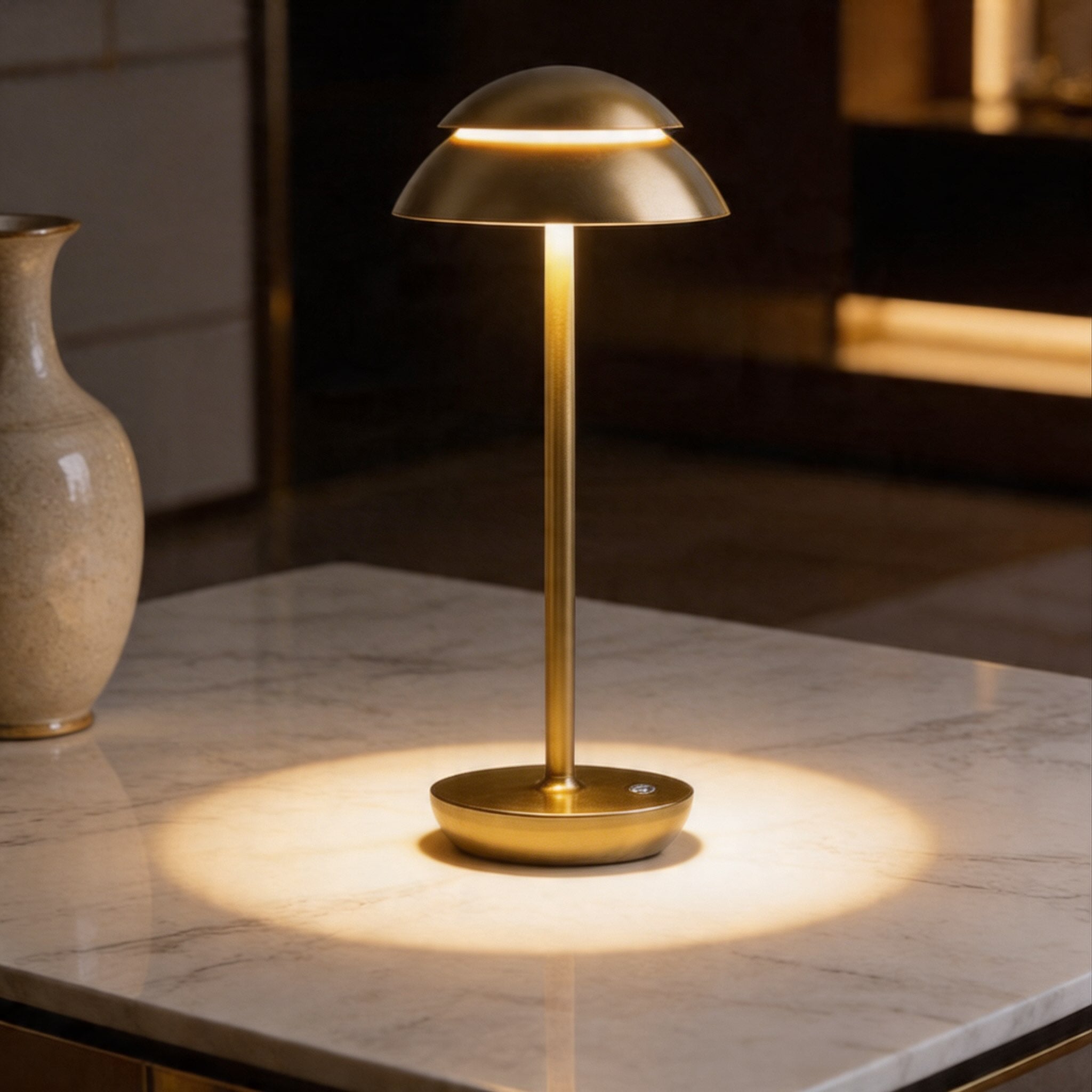 Lampă de masă modernă în formă de ciupercă, fără fir, din metal, cu LED reglabil, control tactil și 3 temperaturi de culoare | ribuella