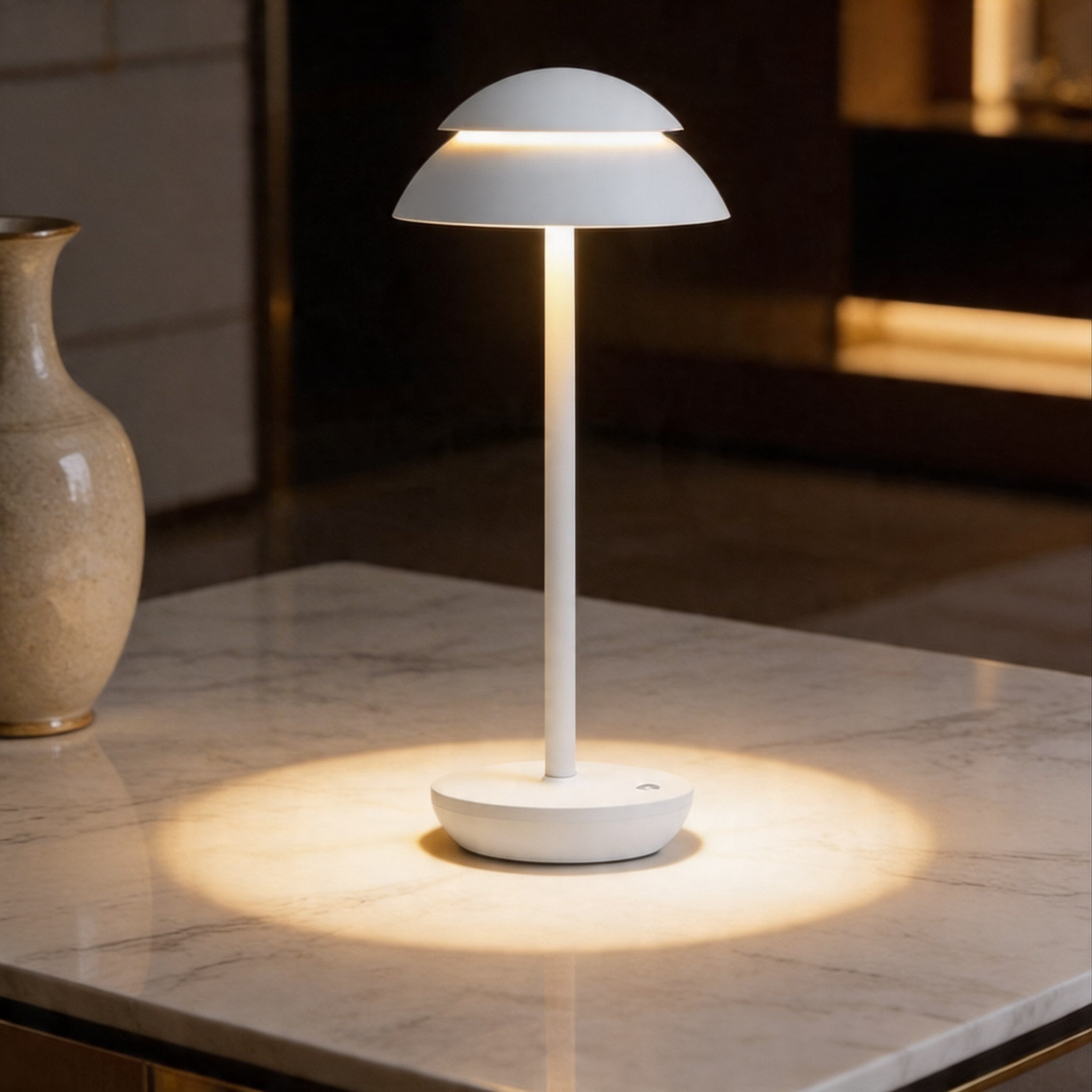 Lampă de masă modernă în formă de ciupercă, fără fir, din metal, cu LED reglabil, control tactil și 3 temperaturi de culoare | ribuella