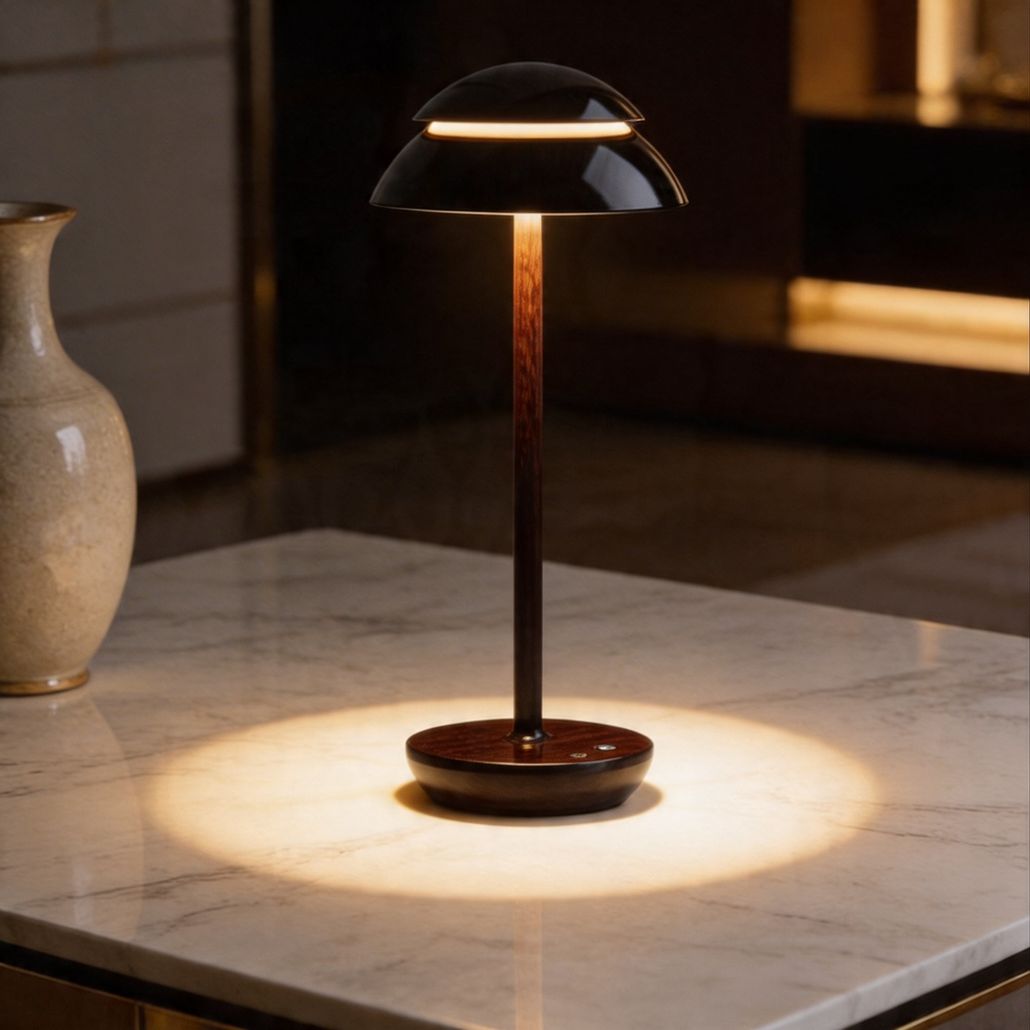 Lampă de masă modernă în formă de ciupercă, fără fir, din metal, cu LED reglabil, control tactil și 3 temperaturi de culoare | ribuella