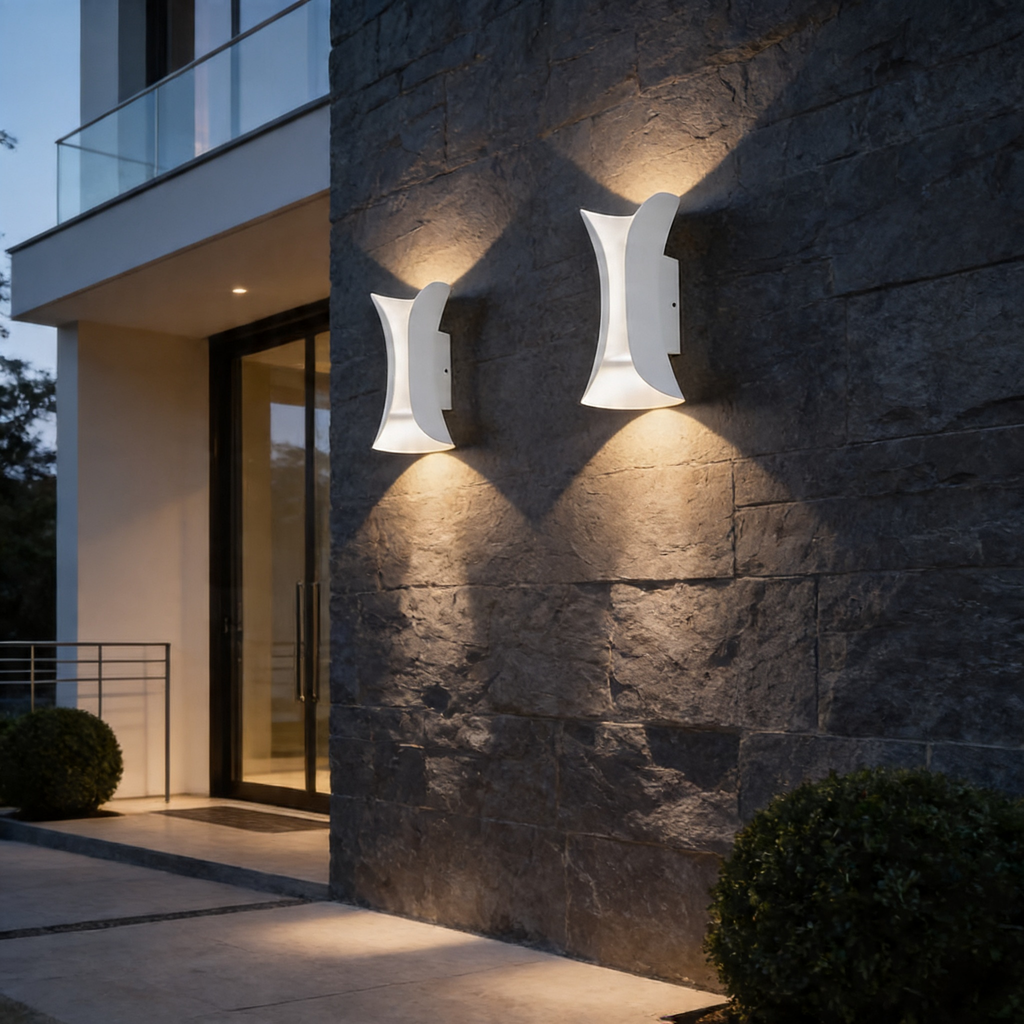 Moderne Up-and-Down-Wandleuchte aus Aluminium mit Glasschirm, LED-Bewegungssensor, wasserdichte Außen-Wandleuchte | ribuella