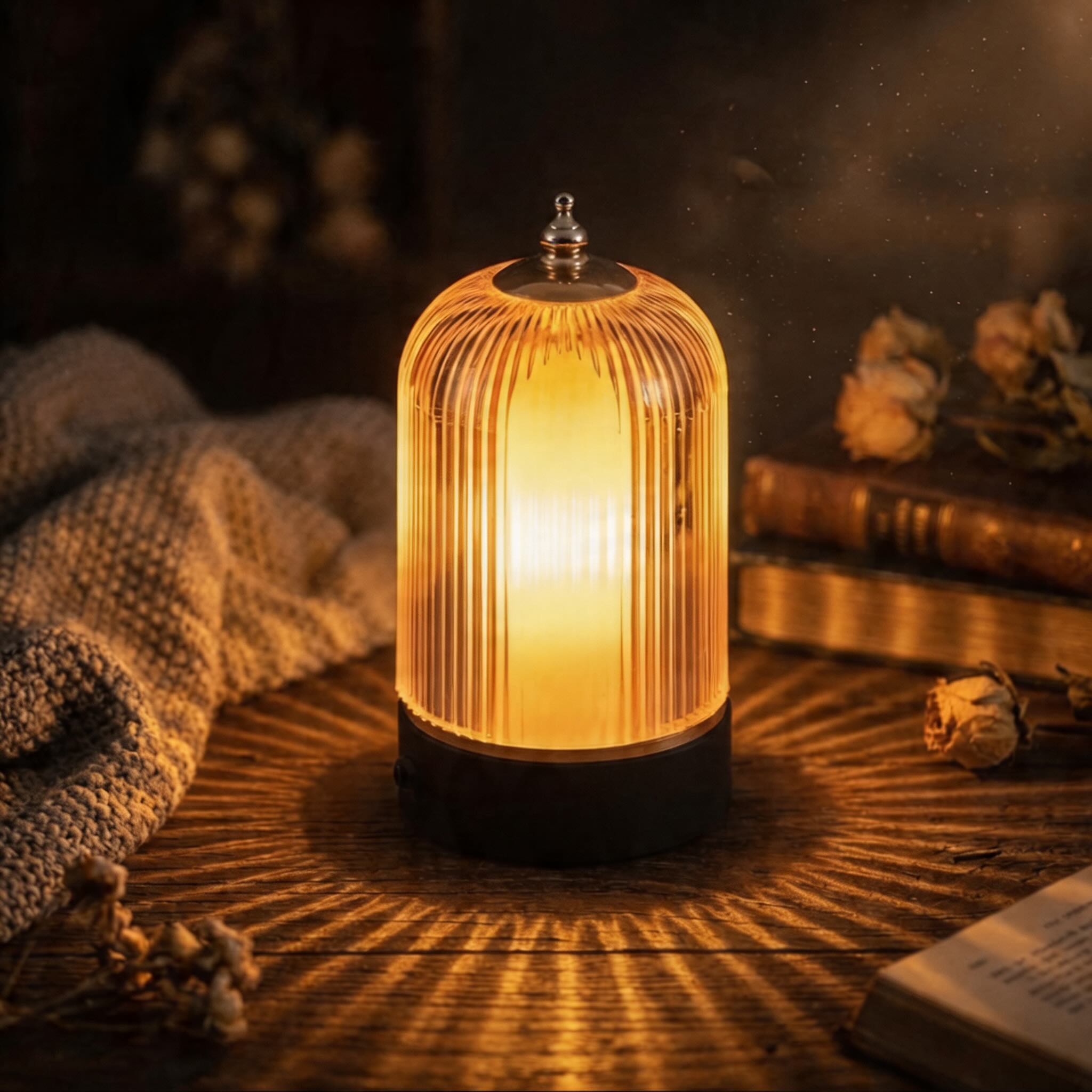 Modern Ribbed Glass Table Lamp Adjustable Metal Base Dimmable LED Light for Bedside or Desk | ribuella