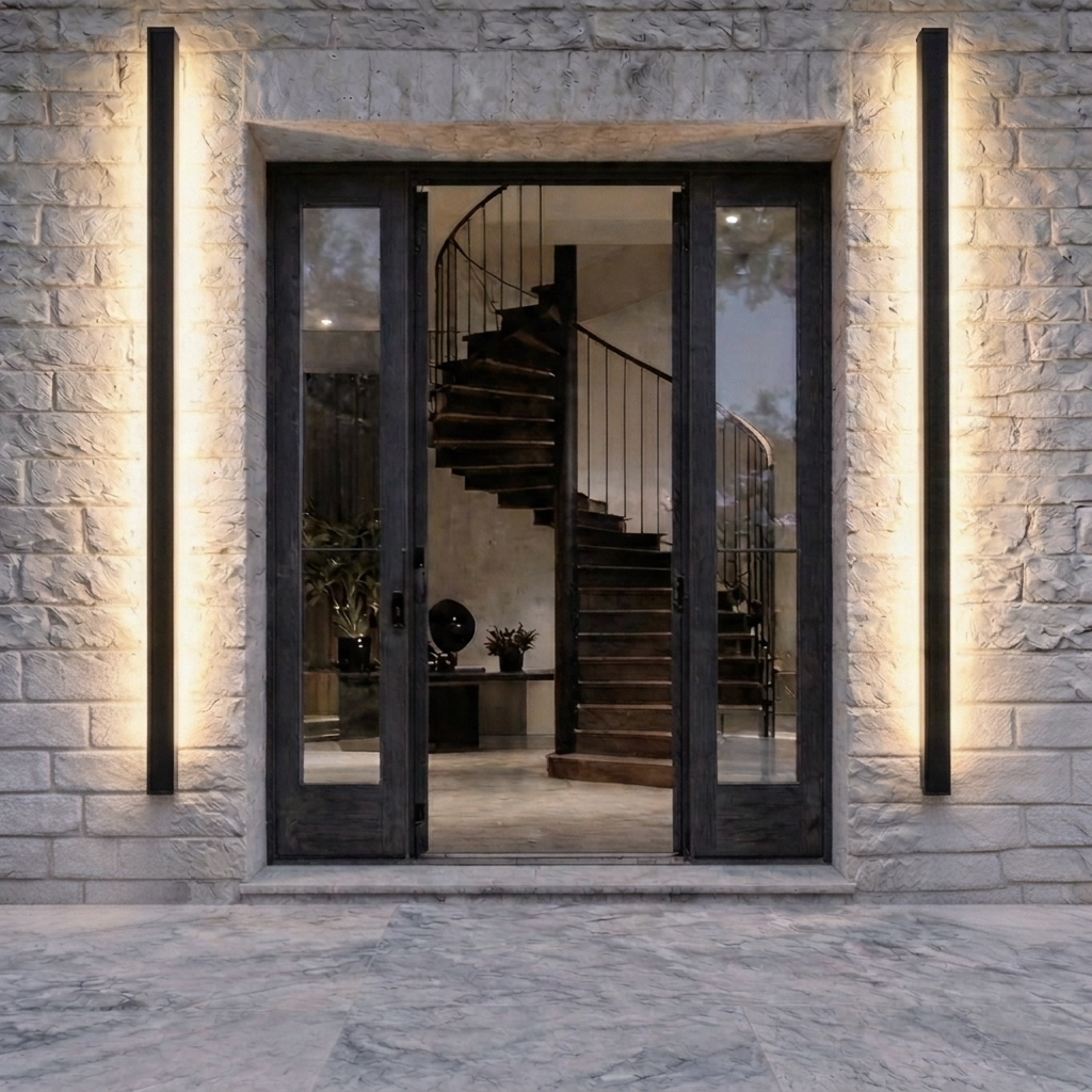 Black Modern Outdoor Wall Light Linear Design Wall Mounted Iron LED Dimmable Waterproof for Porch | ribuella
