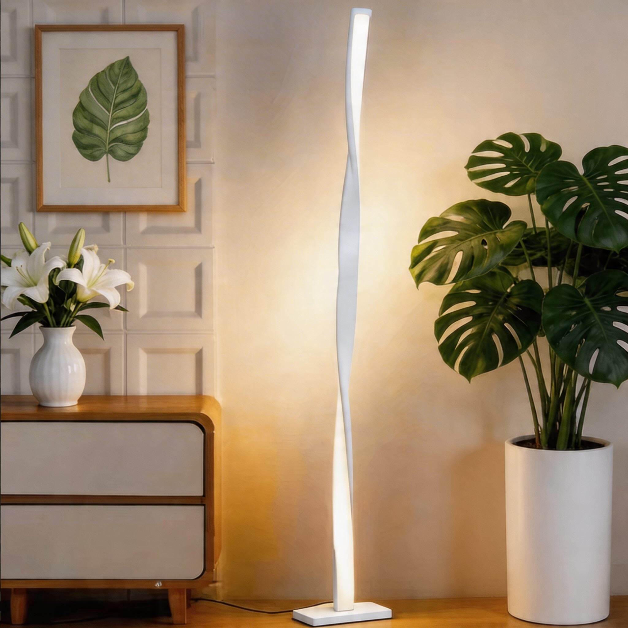 Moderní stojací lampa s nastavitelným stmívatelným LED světlem, kovová, do obývacího pokoje, ložnice nebo kanceláře | ribuella