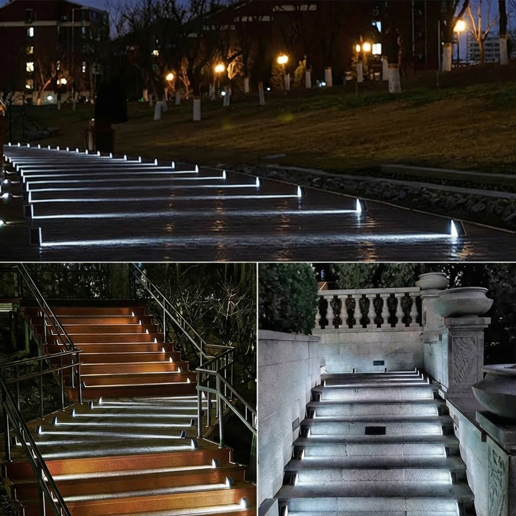 Solar Step Lights Outdoor IP67 Waterproof Adjustable Energy Saving Automatic Sensor for Exterior Steps | ribuella