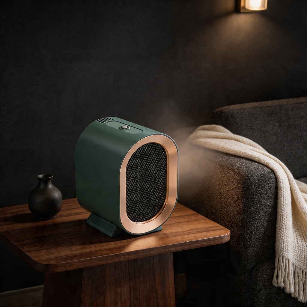 Bærbar elektrisk varmeovn med kompakt design, justerbar effekt og PTC-varmeteknologi, 800–1200 W | ribuella