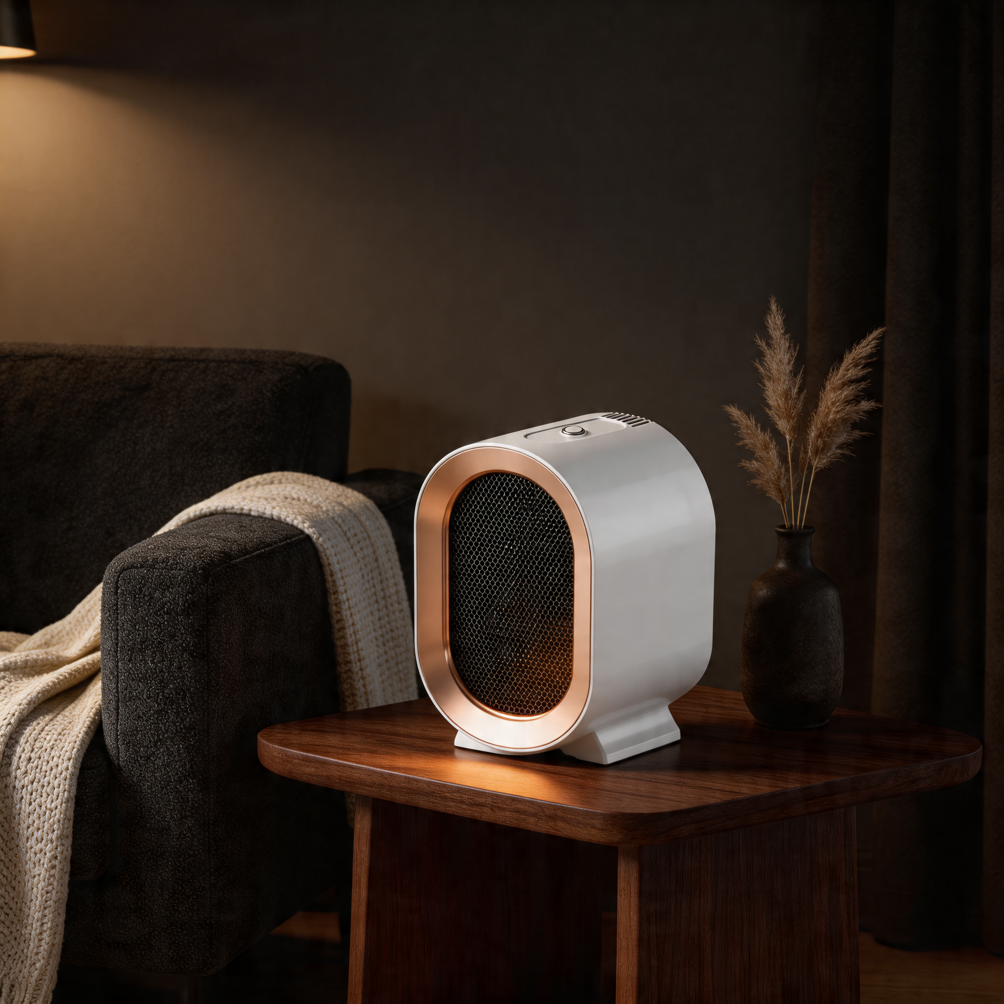 Bærbar elektrisk varmeovn med kompakt design, justerbar effekt og PTC-varmeteknologi, 800–1200 W | ribuella
