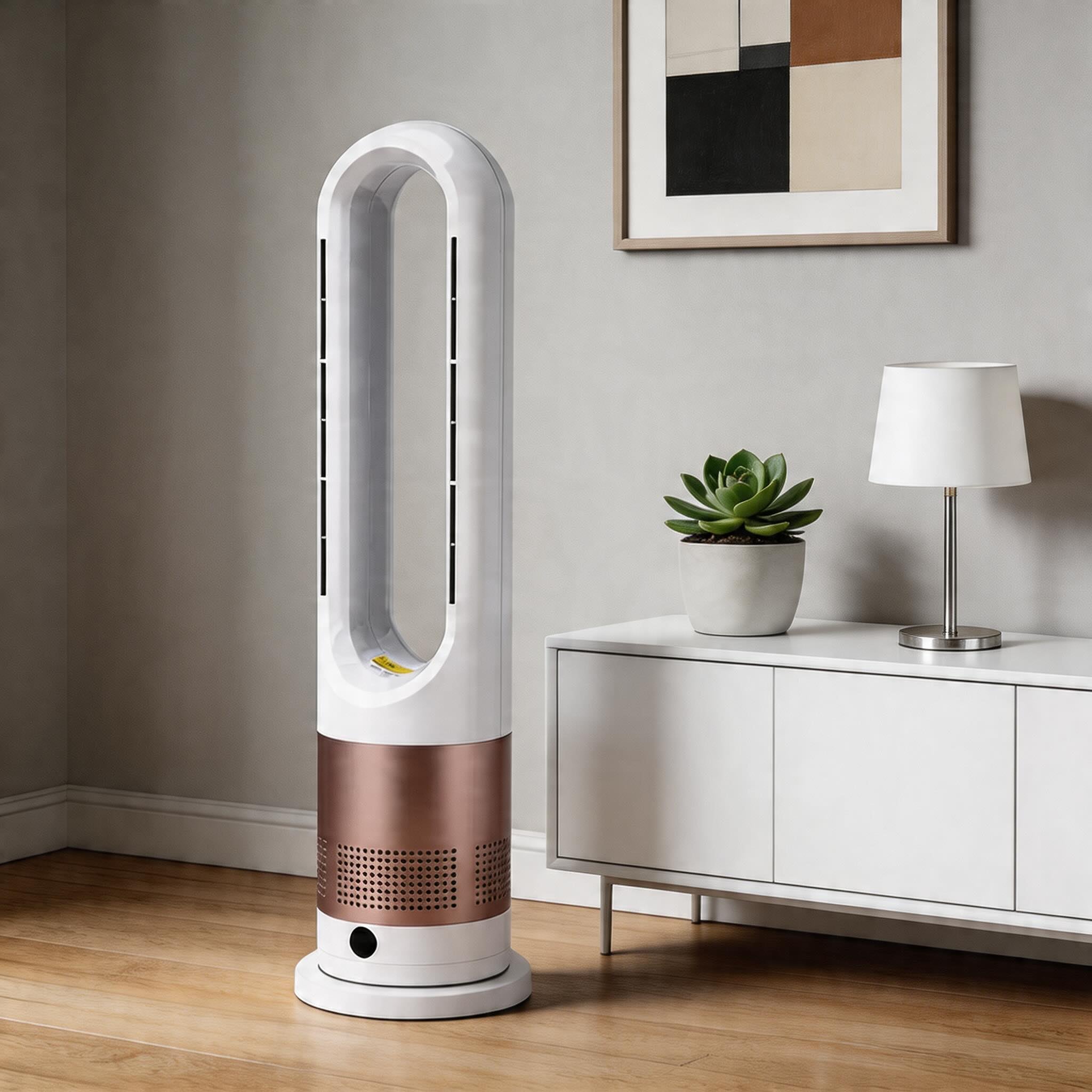 Bladeless Tower Fan Heater with Remote Control Adjustable Speed Stainless Steel for Year-Round Comfort | ribuella