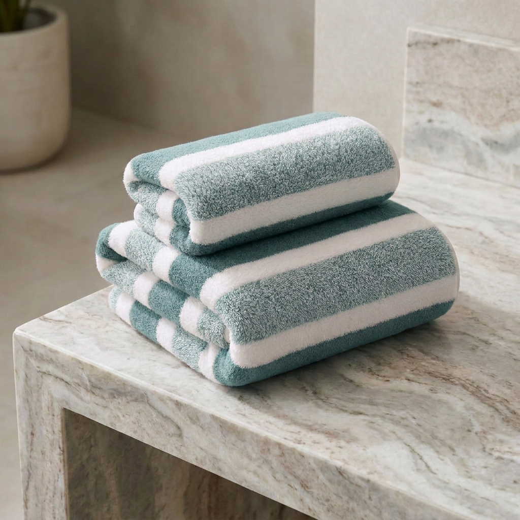 Modernes gestreiftes Handtuch-Set aus Mikrofaser, schnelltrocknend, weich und saugfähig | ribuella
