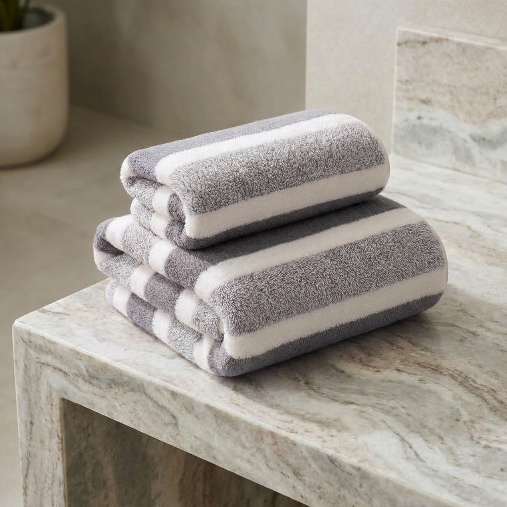 Modernes gestreiftes Handtuch-Set aus Mikrofaser, schnelltrocknend, weich und saugfähig | ribuella