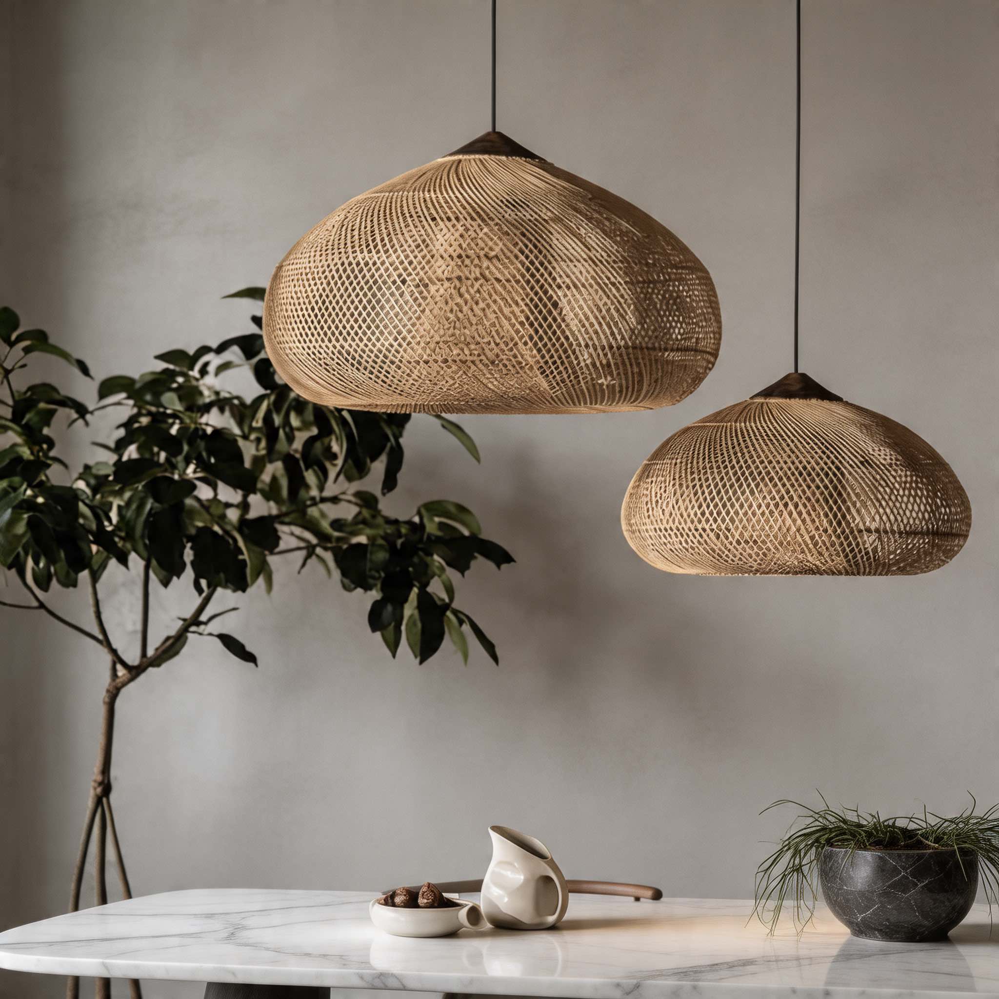 Handwoven Rattan Boho Hanging Ceiling Pendant Light | ribuella