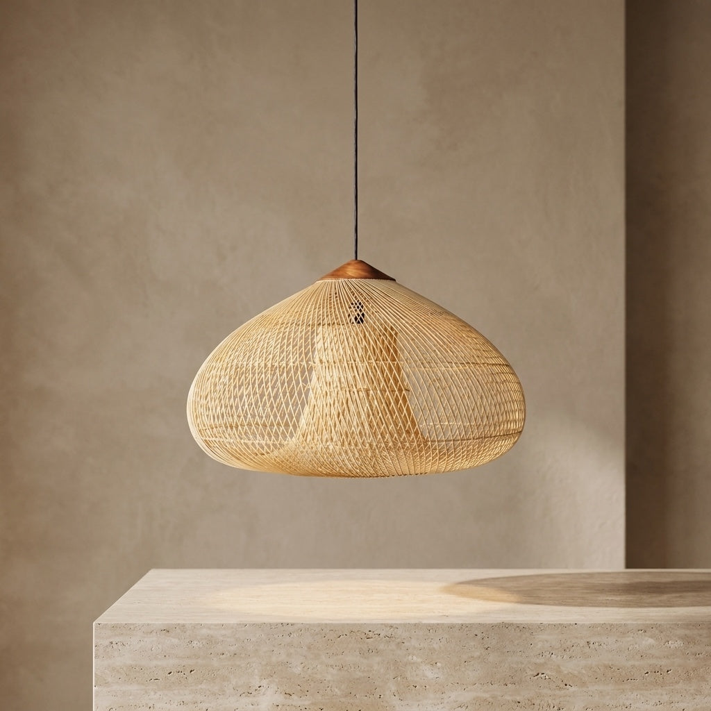 Handwoven Rattan Boho Hanging Ceiling Pendant Light | ribuella