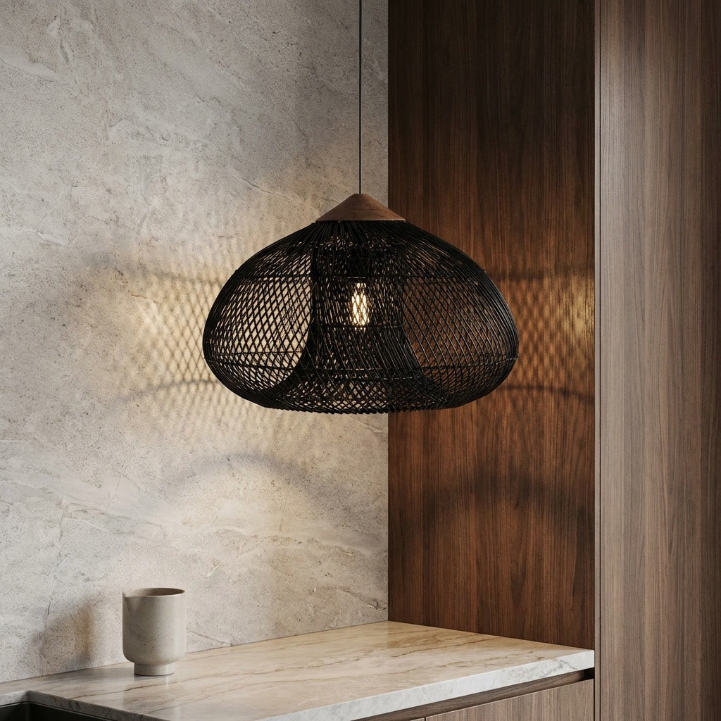 Handwoven Rattan Boho Hanging Ceiling Pendant Light | ribuella