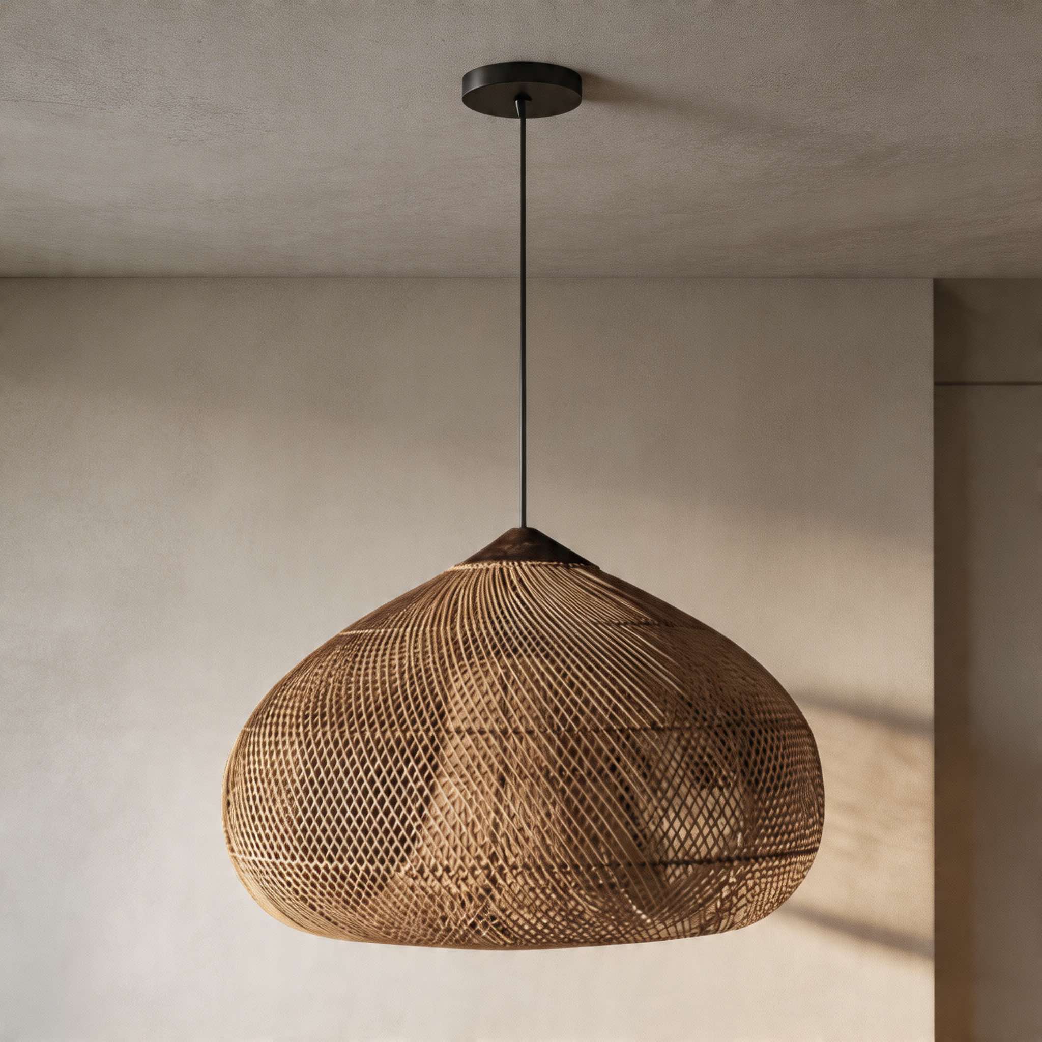 Handwoven Rattan Boho Hanging Ceiling Pendant Light | ribuella