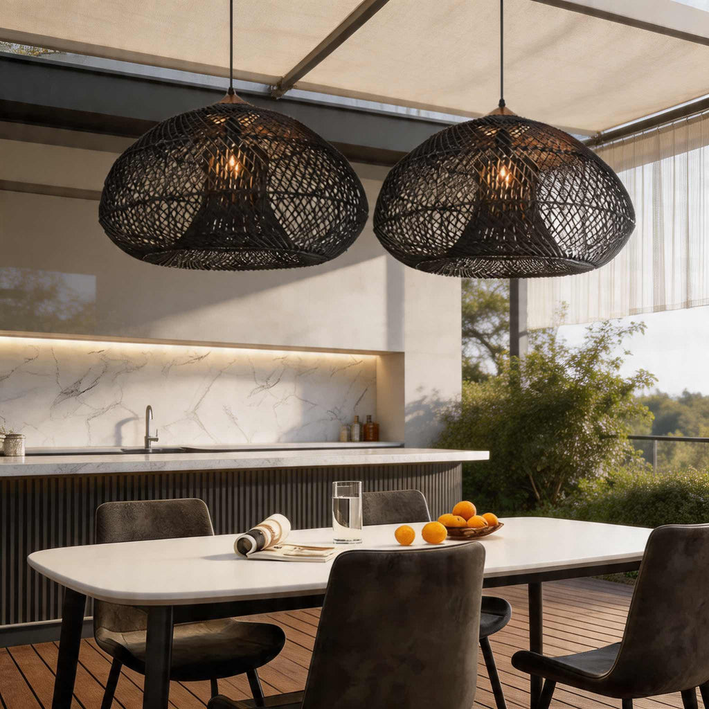 Handwoven Rattan Boho Hanging Ceiling Pendant Light | ribuella