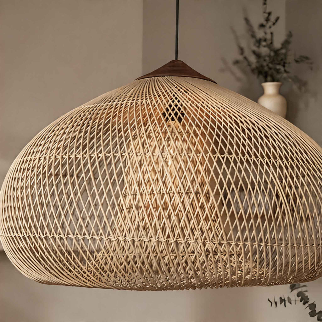 Handwoven Rattan Boho Hanging Ceiling Pendant Light | ribuella