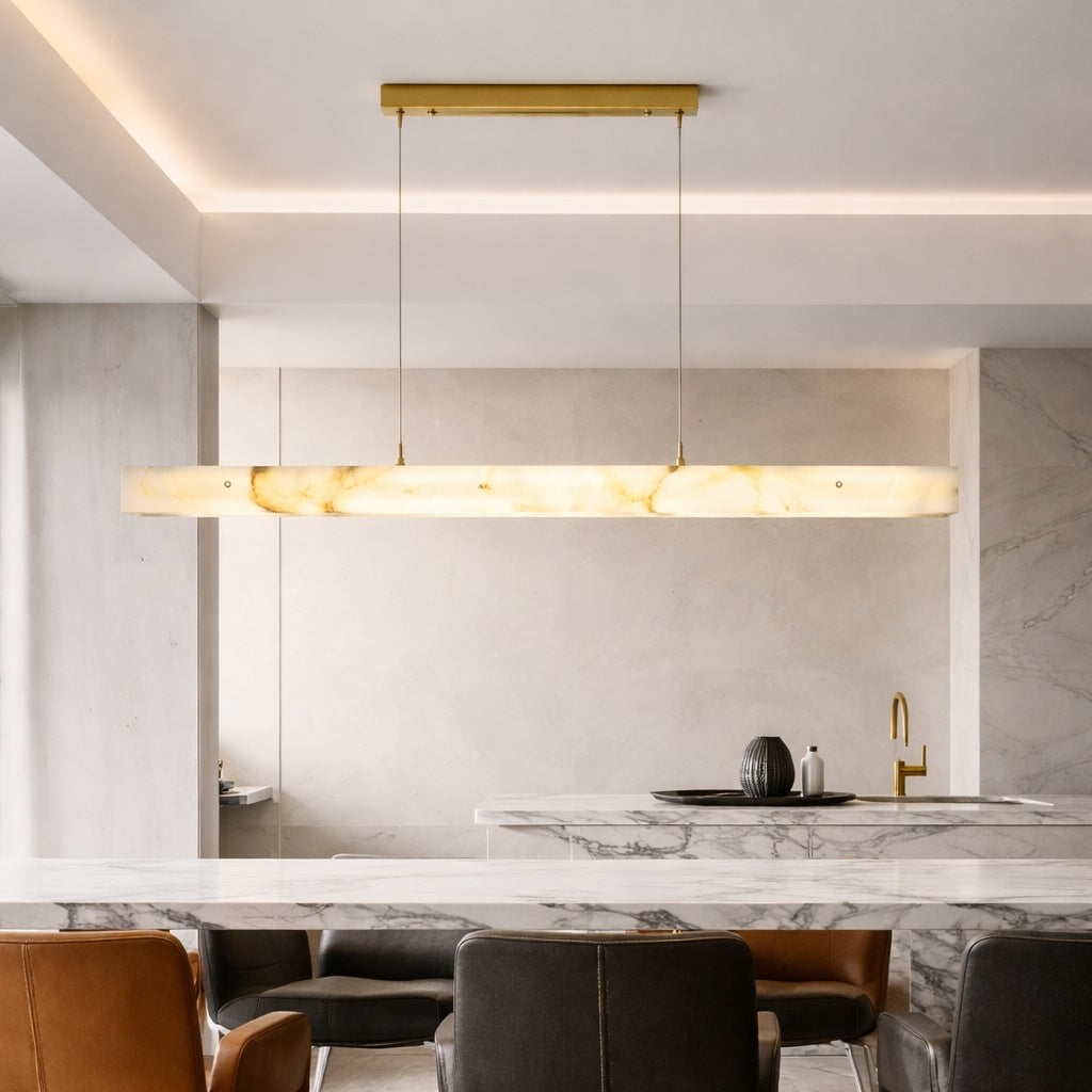 Moderne Pendelleuchte mit verstellbarer Aufhängung, Marmor und Stahl, LED-Beleuchtung für Esszimmer und Küche | ribuella